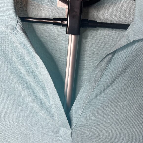 Aqua Blue Popover Tunic Top Split Neck Long Sleeve High Low Hem Rayon Size Small - Picture 4 of 8